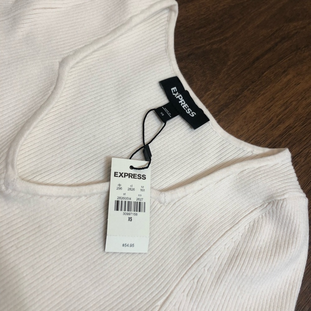 Express Ribbed Ivory Cream Top - Picture 3 of 4